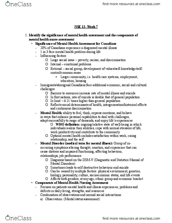 NSE 13A/B Lecture Notes - Lecture 7: Mental Health Nurse, Mental Status Examination, Job Performance thumbnail