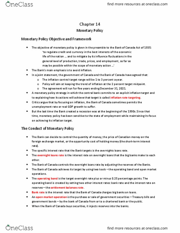 Economics 1022A/B Lecture Notes - Lecture 14: Open Market Operation, Foreign Exchange Market, Overnight Rate thumbnail