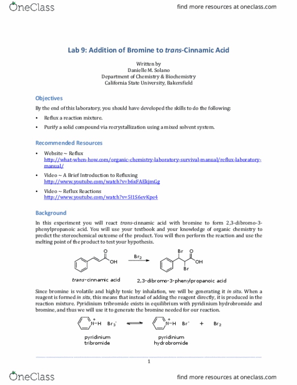 CHEM-L212 Lecture Notes - Lecture 9: Pyridinium, Bromine, Bayerischer Rundfunk thumbnail