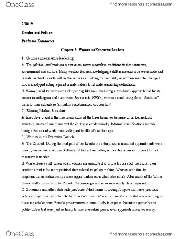 POLS 2375 Chapter Notes - Chapter 8: Tokenism thumbnail