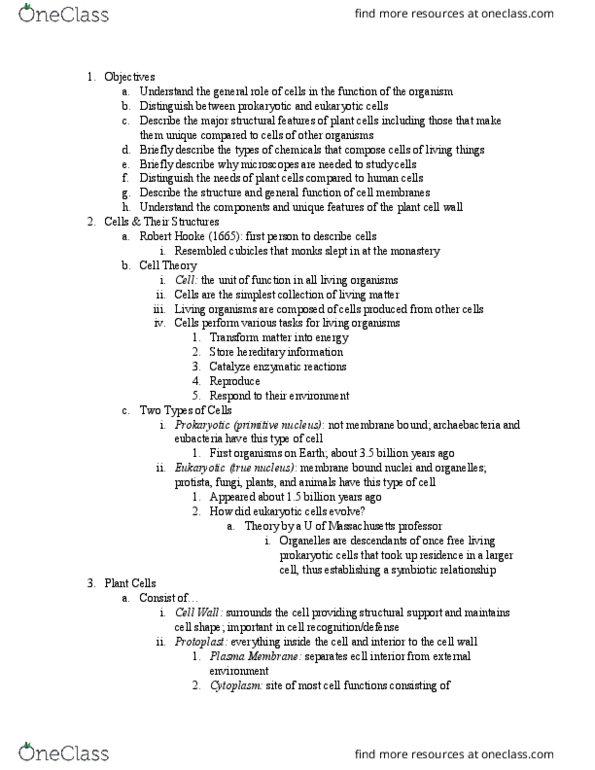 PLS 170C1 Lecture Notes - Lecture 2: Robert Hooke, Protoplast, Archaea thumbnail