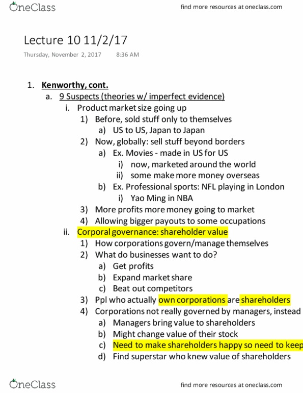 SOCI 1 Lecture Notes - Lecture 10: Yao Ming, Product Market, Human Capital thumbnail