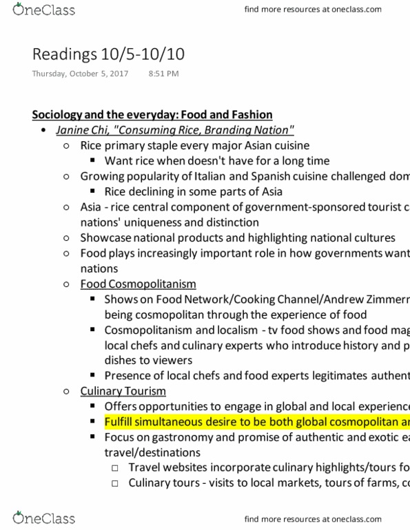 SOCI 1 Lecture Notes - Lecture 4: Spanish Cuisine, Asian Cuisine, Cosmopolitanism thumbnail