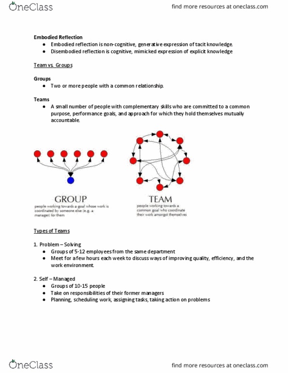 MGMT 2400 Lecture Notes - Lecture 3: Tacit Knowledge, Explicit Knowledge, Cross-Functional Team thumbnail