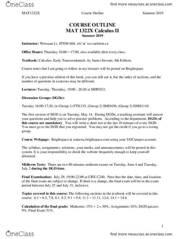 Mat 1322 Study Guide Summer 2019 Final Transcendentals