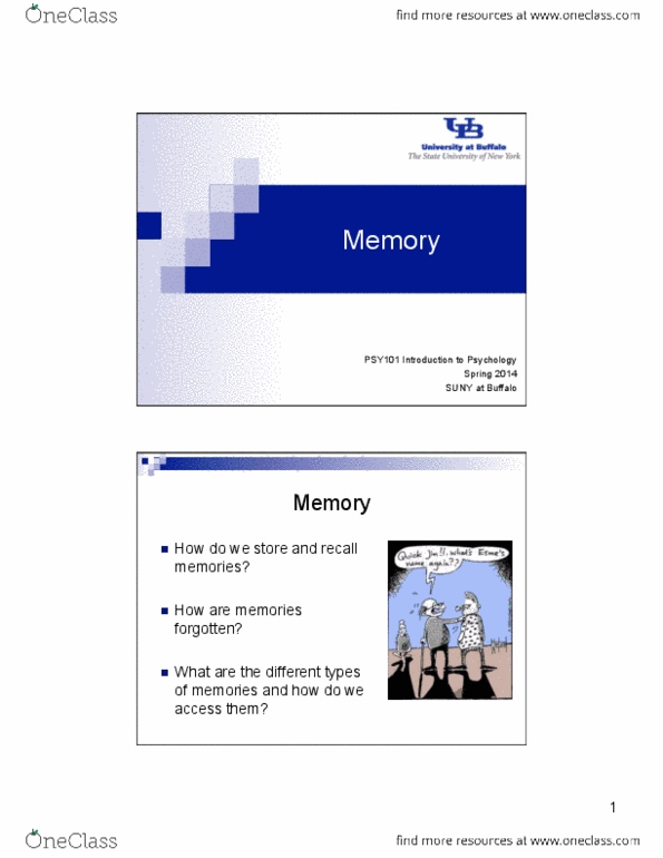 PSY 101 Lecture Notes - Memory Span, Retrograde Amnesia, Daniel Kahneman thumbnail