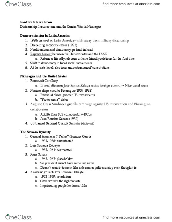 HIST 116 Lecture Notes - Lecture 12: Luis Somoza Debayle, Juan Bautista Sacasa, Roosevelt Corollary thumbnail