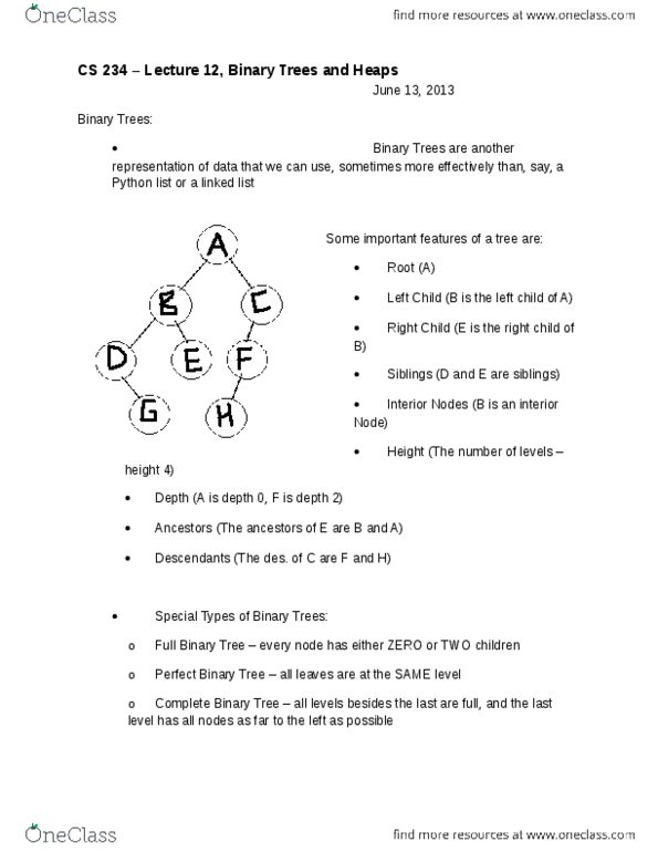 CS234 Lecture Notes - Tree Traversal, Binary Tree, Linked List thumbnail