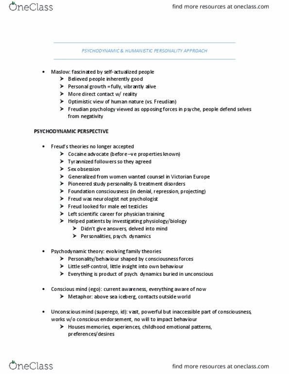 PSYC 1000 Chapter Notes - Chapter 12: Physician, Psychodynamics, Unconscious Mind thumbnail