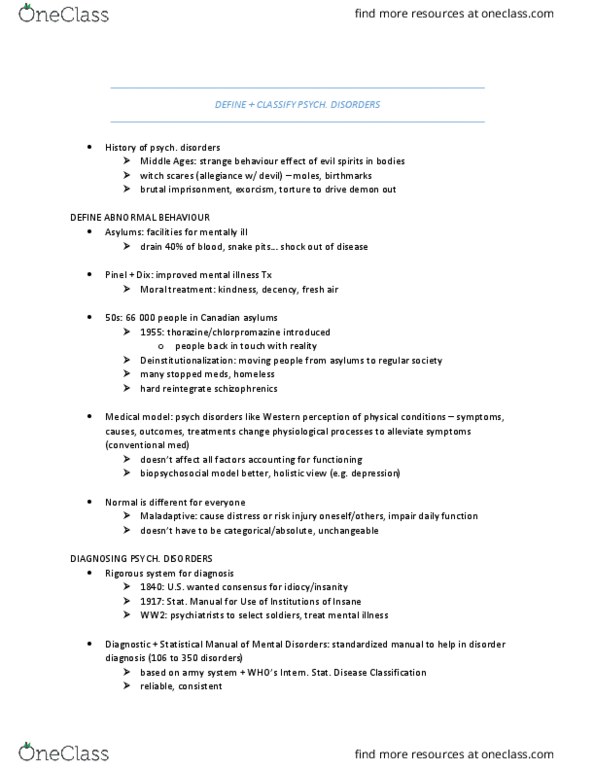 PSYC 1000 Chapter Notes - Chapter 15: Strange Behaviour, Biopsychosocial Model, Mental Disorder thumbnail