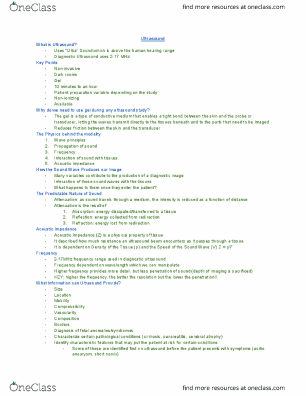 MEDRADSC 1F03 Lecture Notes - Lecture 9: Medical Ultrasound, Acoustic Impedance, Aortic Aneurysm thumbnail