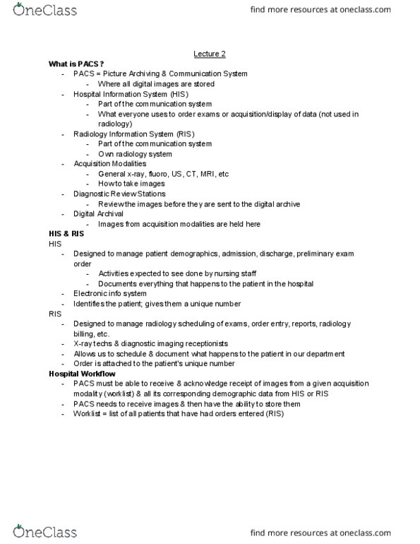 MEDRADSC 2BB3 Lecture Notes - Lecture 2: Radiological Information System, Workflow, Analog Signal thumbnail