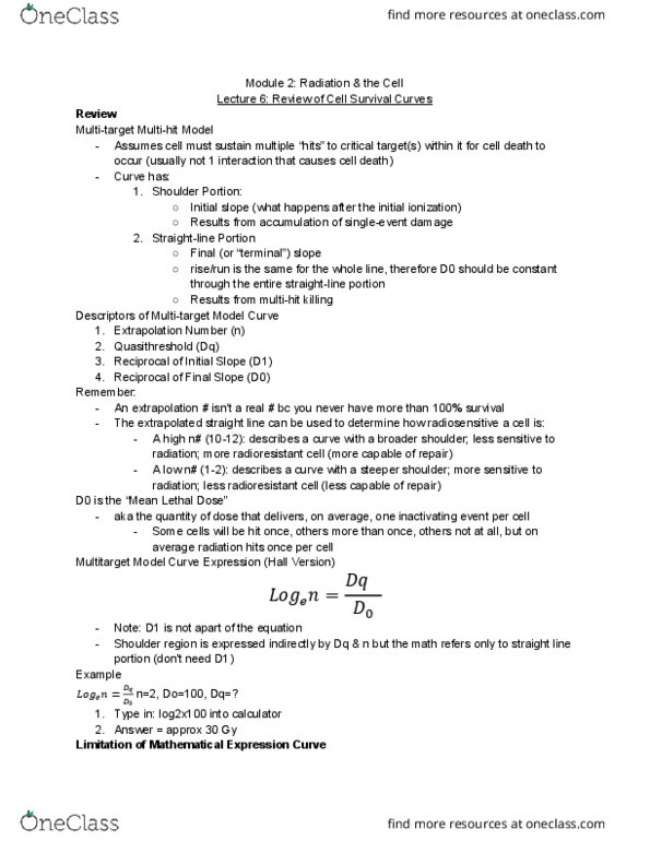 MEDRADSC 2X03 Lecture Notes - Lecture 6: Radioresistance, Radiosensitivity, Extrapolation thumbnail