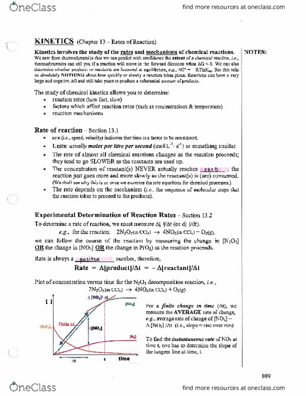 CHEM 1050 Final: Kinetics Unit Notes Filled In - OneClass