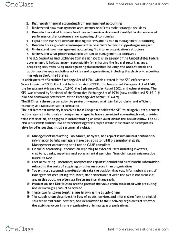 ACC 330 Lecture Notes - Lecture 1: Securities Exchange Act Of 1934, Management Accounting, Enforcement Authority thumbnail
