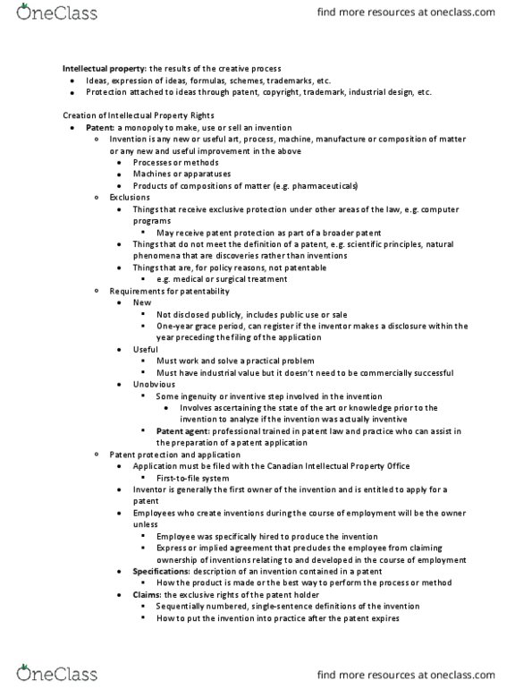 AFM231 Chapter Notes - Chapter 18: Canadian Intellectual Property Office, Patent Attorney, Industrial Design thumbnail