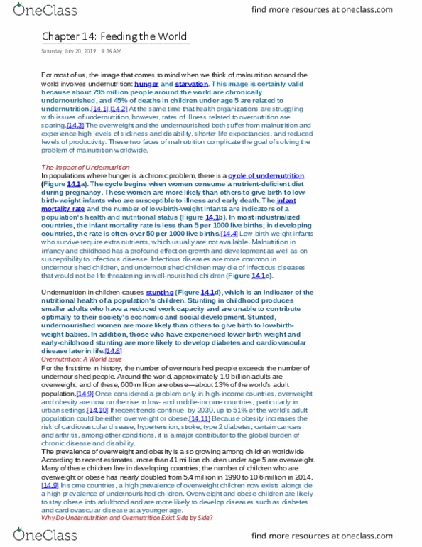 HUN 2201 Chapter Notes - Chapter 14: Infant Mortality, Overnutrition, Birth Weight thumbnail