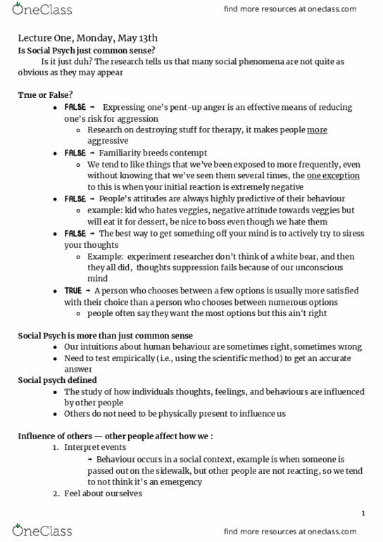 Psychology 2070A/B Lecture Notes - Lecture 1: Unconscious Mind, Psych, Scientific Method thumbnail