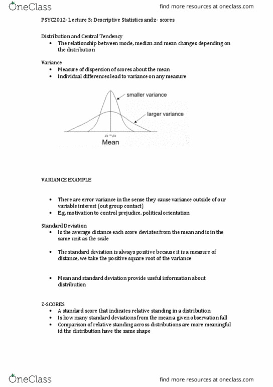PSYC2012 Lecture Notes - Lecture 3: Standard Score, Standard Deviation thumbnail