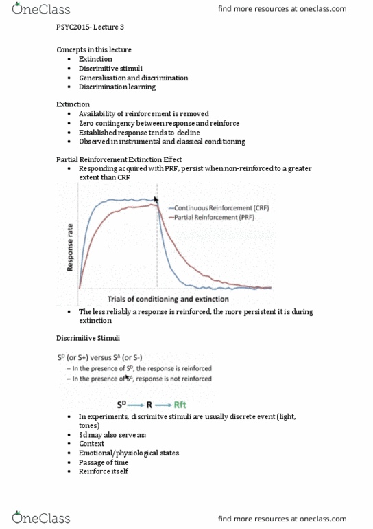 PSYC2010 Lecture Notes - Lecture 3: Discrete Event Simulation, Discrimination Learning, Classical Conditioning thumbnail