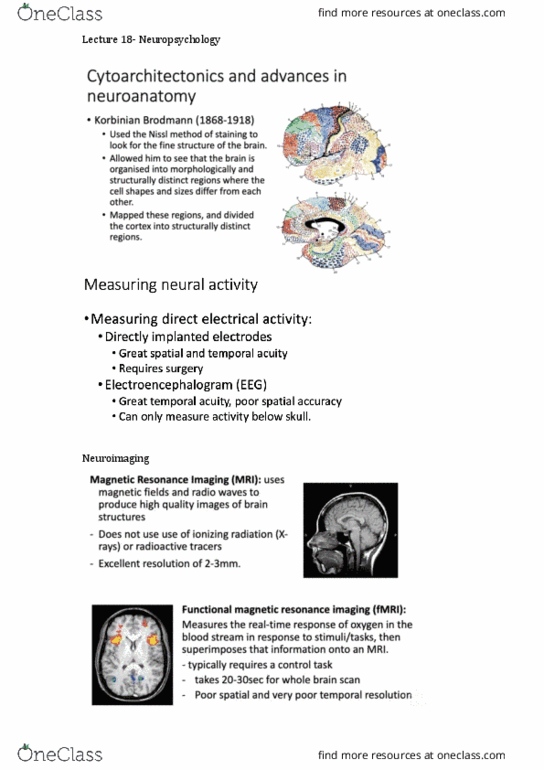 PSYC2010 Lecture Notes - Lecture 18: Neuroimaging thumbnail