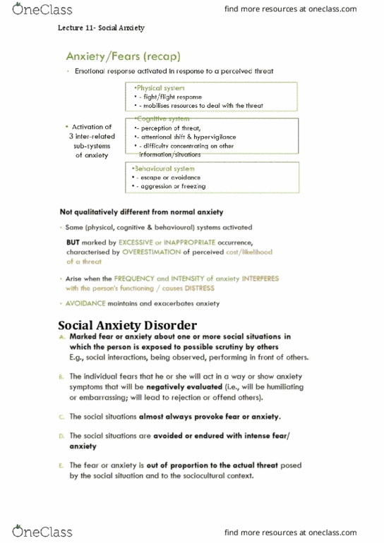 PSYC2010 Lecture Notes - Lecture 13: Social Anxiety Disorder, Psychoeducation thumbnail