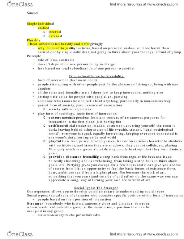 SOCB43H3 Lecture Notes - Lecture 11: Georg Simmel thumbnail