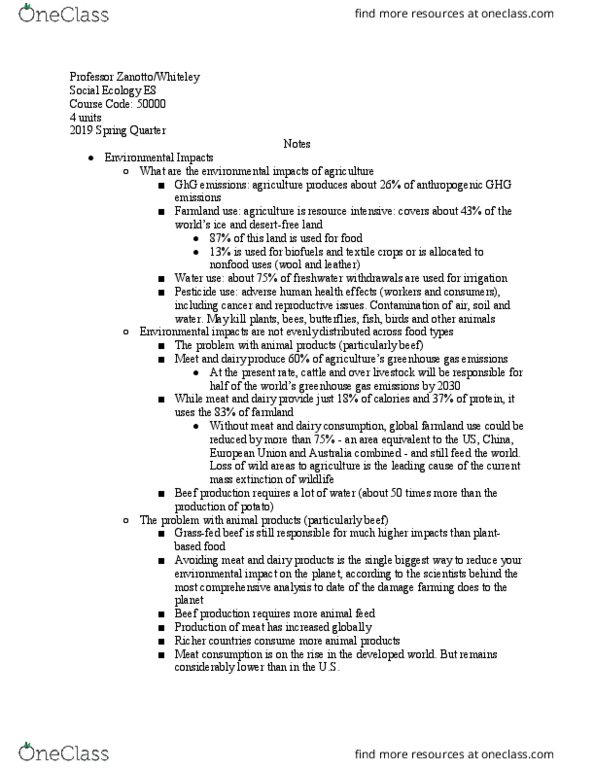 SOCECOL E8 Lecture Notes - Lecture 14: Pesticide, Mass Production, Red Meat thumbnail