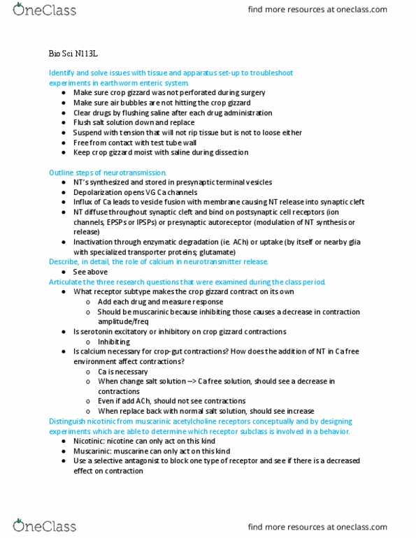 BIO SCI N113L Lecture Notes - Lecture 8: Vesicle Fusion, Chemical Synapse, Muscarine thumbnail