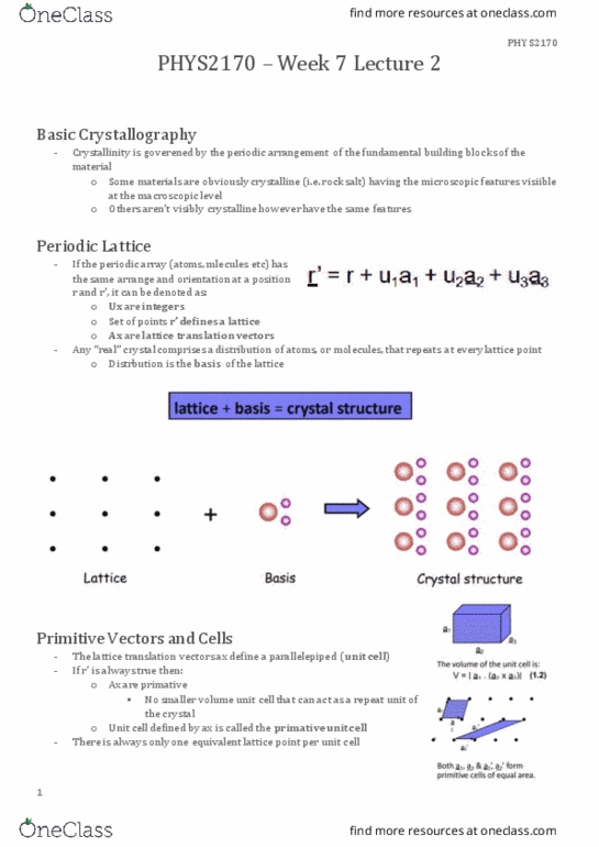 PHYS2170 Lecture Notes - Lecture 7: Crystallography, Crystallinity, Auguste Bravais thumbnail