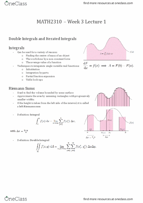 MATH2310 Lecture Notes - Lecture 5: Iterated Integral thumbnail