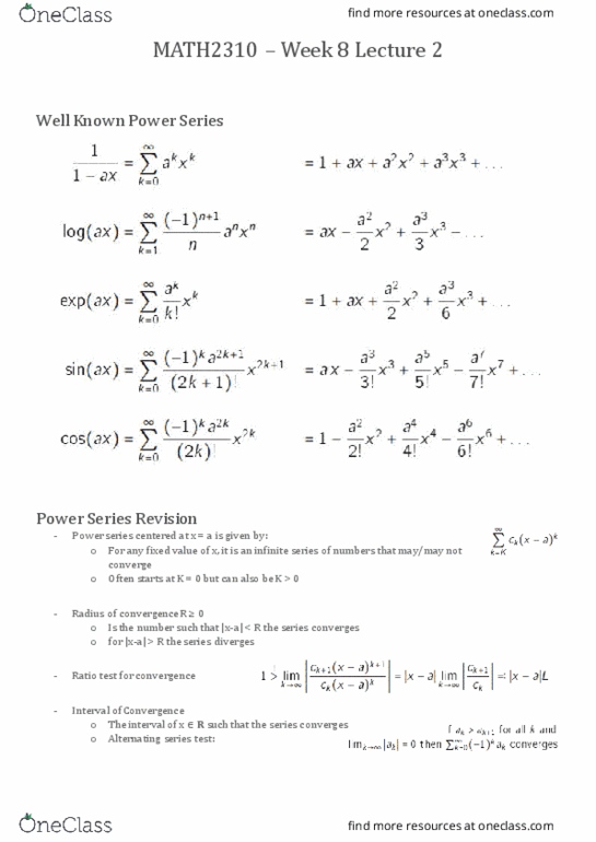 MATH2310 Lecture Notes - Lecture 14: Alternating Series Test, Ratio Test thumbnail