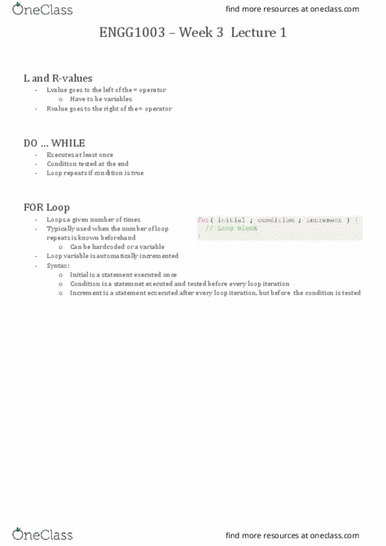 ENGG1003 Lecture Notes - Lecture 4: Do While Loop thumbnail