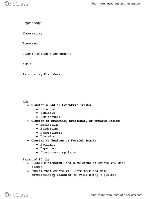 PSYCH 212 Lecture Notes - Lecture 20: Extraordinary Measures, Personality Disorder, Dsm-5 thumbnail