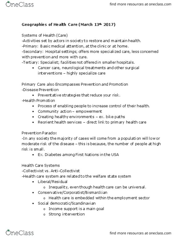 GEOG 303 Lecture Notes - Lecture 4: Health System, Cardiology, Social Exclusion thumbnail