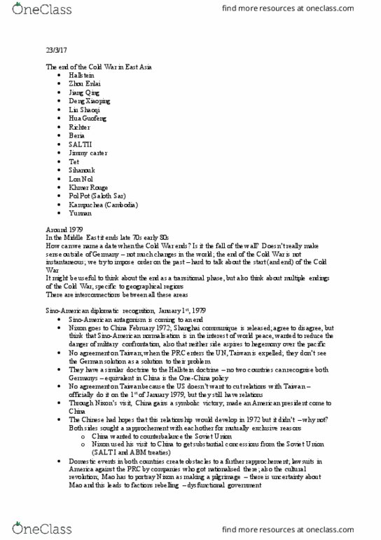 HIST 304 Lecture Notes - Lecture 20: Hallstein Doctrine, Pol Pot, Hua Guofeng thumbnail