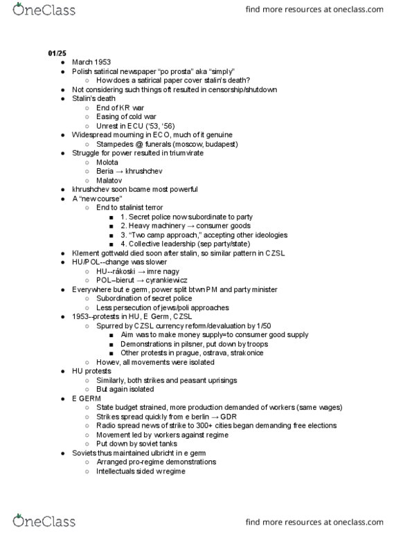 HIST 306 Lecture Notes - Lecture 9: Klement Gottwald, Strakonice, Lavrentiy Beria thumbnail