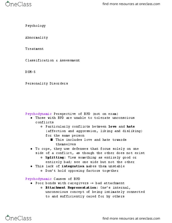 PSYCH 212 Lecture Notes - Lecture 77: Dsm-5, Ambivalence, Mentalization thumbnail