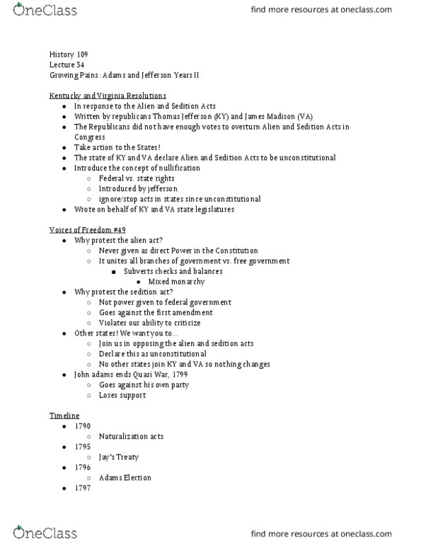 HIST 109 Lecture Notes - Lecture 34: Kentucky And Virginia Resolutions, Quasi-War, Xyz Affair thumbnail