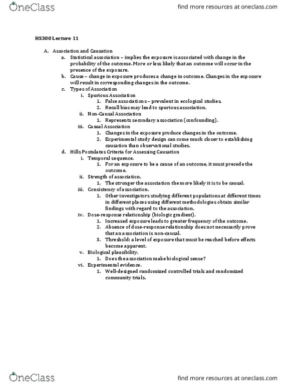 SAR HS 300 Lecture Notes - Lecture 11: Recall Bias, Clinical Trial thumbnail