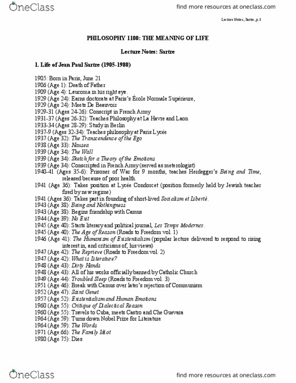 PHIL 1100 Lecture Notes - Lecture 11: Les Temps Modernes, Che Guevara, Saint Genet thumbnail