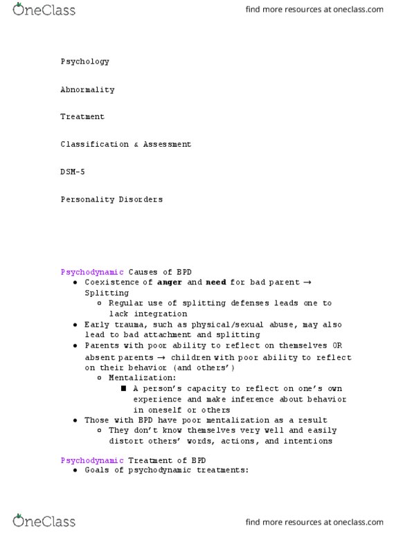 PSYCH 212 Lecture Notes - Lecture 81: Dsm-5, Mentalization, Ambivalence thumbnail