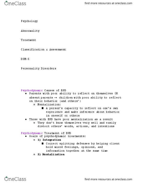 PSYCH 212 Lecture Notes - Lecture 83: Ambivalence, Dsm-5, Mentalization thumbnail