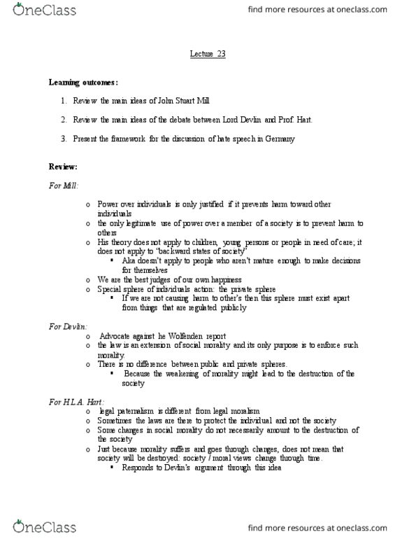 PHILOS 3Q03 Lecture Notes - Lecture 23: John Stuart Mill, Wolfenden Report thumbnail