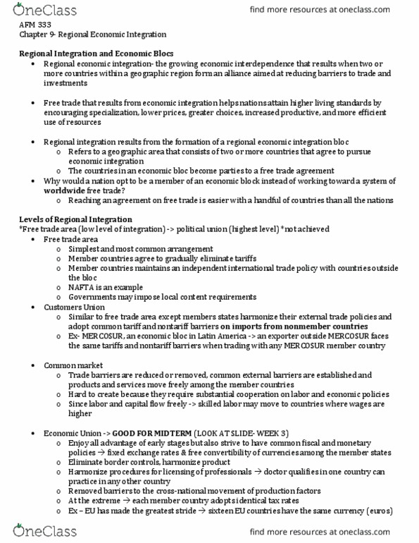 AFM333 Lecture Notes - Lecture 14: Free-Trade Area, Regional Integration, Mercosur thumbnail