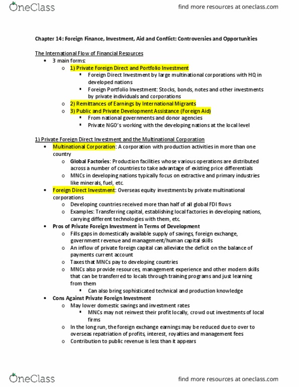 EC207 Chapter Notes - Chapter 14: Foreign Direct Investment, Multinational Corporation, Transfer Pricing thumbnail