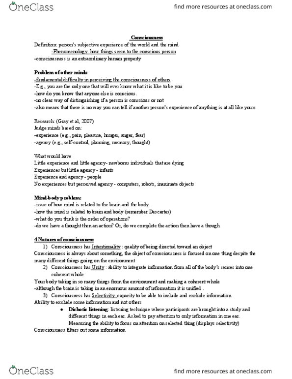 PSYO 111 Lecture Notes - Lecture 20: Intentionality, Reuptake, Electrooculography thumbnail