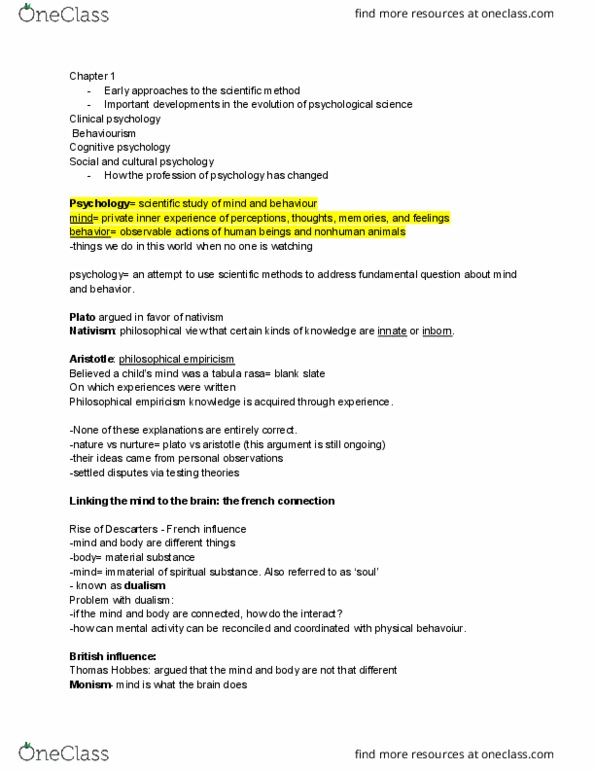 PSYO 111 Lecture Notes - Lecture 4: Tabula Rasa, Cultural Psychology, Clinical Psychology thumbnail