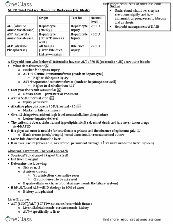 NUTR 344 Lecture Notes - Lecture 24: Acanthosis Nigricans, Alkaline Phosphatase, Bile Duct thumbnail