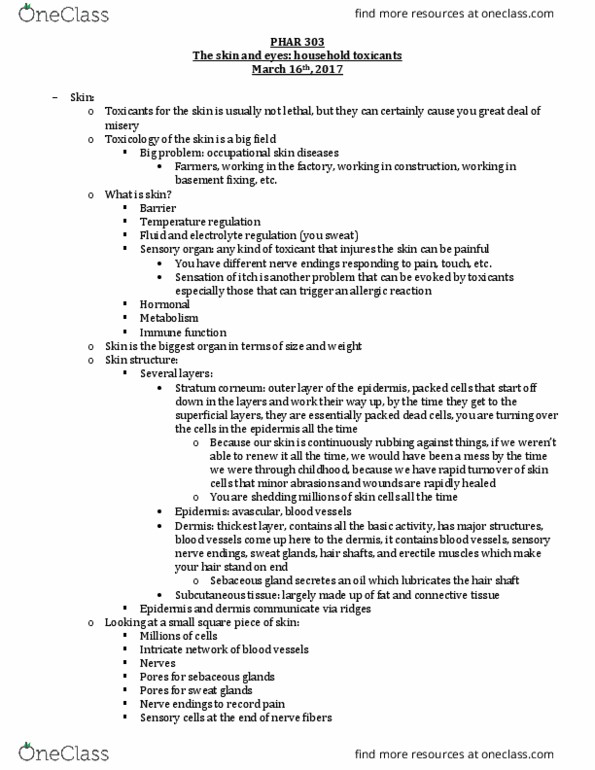 PHAR 303 Lecture Notes - Lecture 4: Stratum Corneum, Sweat Gland, Subcutaneous Tissue thumbnail